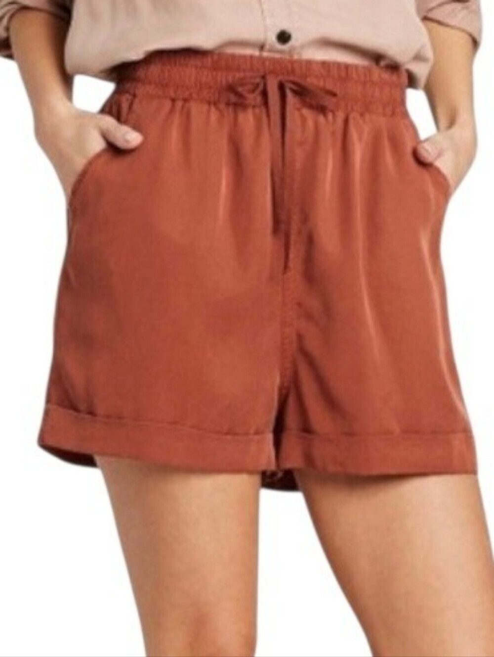 Universal Thread Shorts Women XL Rust Lyocell Paperbag Waist Cuffed